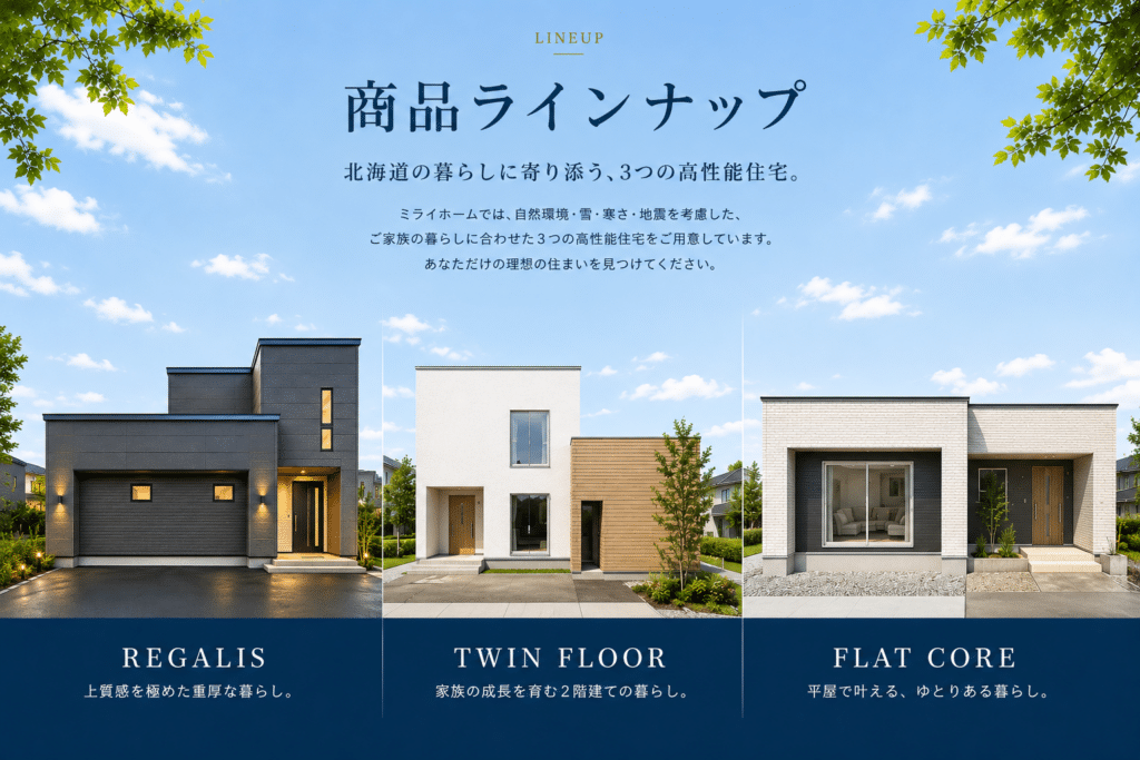 北海道の暮らしに寄り添うミライホームの3つの高性能住宅商品ラインナップ