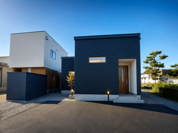 苫小牧市の黒い外壁が印象的な箱型デザインの平屋住宅