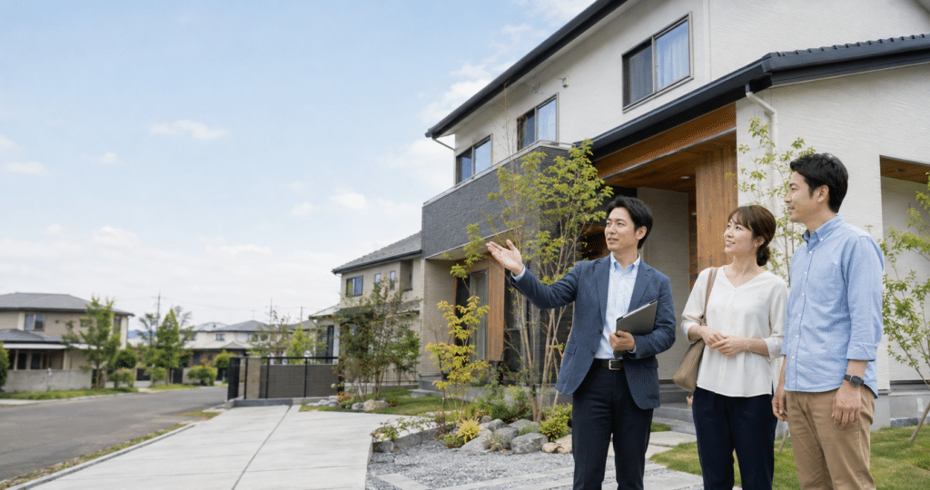 苫小牧で住宅と土地について不動産担当者に相談する夫婦